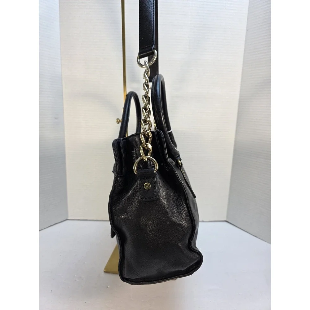 Michael Kors Purse Black Hamilton Satchel Tote Shoulder‎ Bag Gold Chain & Lock